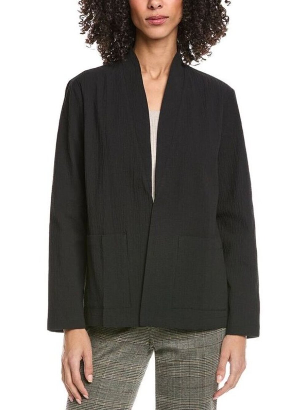 Eileen Fisher Crinkled Pucker Organic Cotton Jacket Black Size Small